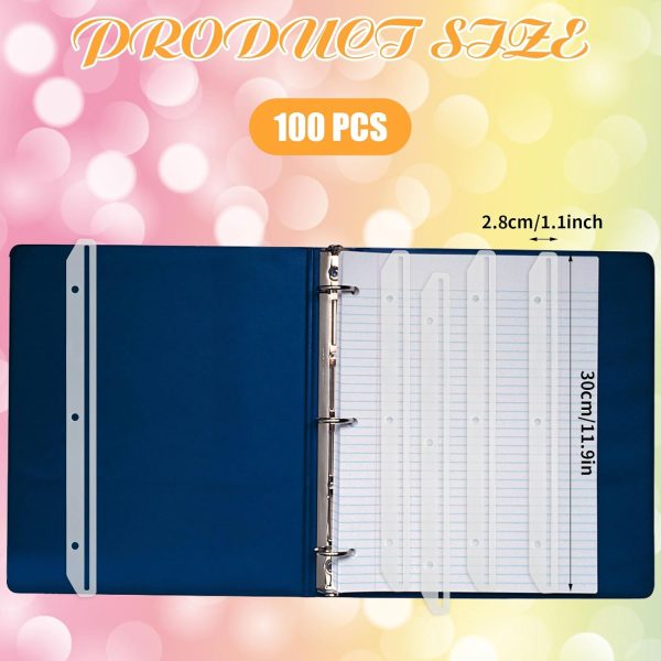 100 Pcs 3 Hole Punched Magazine Holders for Binders 11.8In Plastic Magazine Organizer 3 Ring Binder Insert Strips Clear Magazine Collector for File Book Craft Paper - Image 2