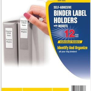 C-Line Self-Adhesive Binder Label Holders for 1-1/2" Ring Binders, 1" x 2-13/16", 12 per Pack (70013)